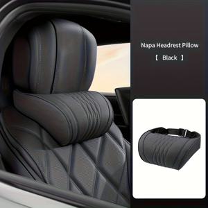 TEMU 럭셔리 카 넥 필로우 - 모든 차량 호환, 나파 가죽 헤드레스트 지지대, 장식 자수, 통기성 쿠션, 운전용 자동차 시트 액세서리 (트럭, SUV 포함)|목베개