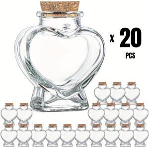 TEMU 코르크 뚜껑이 달린 하트 모양의 작은 유리병 형태의 공예 보관 상자 및 정리함. 결혼식 장식, 가정 및 파티 선물용으로 사용되며, 추가 색종이 롤과 라벨이 함께 제공됩니다.