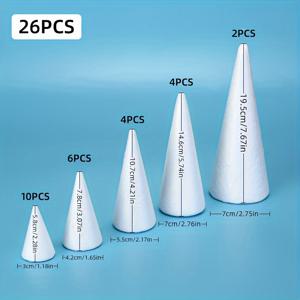 TEMU DIY 모델 공예용 5사이즈 화이트 폴리스티렌 폼 콘 몰드, DIY 크리스마스 트리 폼 꽃꽂이 재료