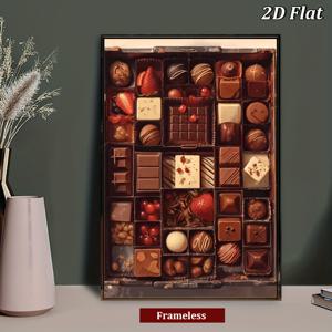 TEMU 2D 플랫, 1개 프레임리스 캔버스 그림 - 초콜릿 테마 벽걸이 액자 포스터 (초콜릿 바, 사탕 & 페이스트리 포함) - 모던 프렌치 아트 데코 스타일 - 내구성 좋은 실내/실외, 실내 벽 장식, 주방 장식, 고품질 인쇄, 장식용 인쇄, 인테리어 그림, 그림 벽 장식, 벽장식, 벽꾸미기, 벽장식 인테리어, 그림 포스터
