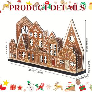 TEMU 크리스마스 징글브레드 하우스 탁상 장식 (밝은 색상의 나무 크리스마스 마을 센터피스 포함), 러스틱 코티지 스타일의 축제 식탁 장식에 완벽 (전원 필요 없음)