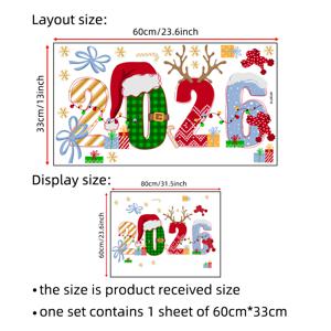 TEMU 1개 2026 새해 테마 스태틱 클링 데칼, 산타 모자와 순록 뿔 등 크리스마스 요소가 포함된 2026 숫자, 문과 창문에 축제 분위기 추가, 제거 가능한 비닐 홈 데코 스티커