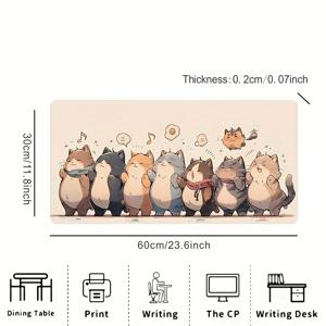 TEMU 큰 귀여운 고양이 패턴 마우스 패드 - 미끄럼 방지, 튼튼한 게임 및 사무용 데스크 매트 - 커플 선물로 완벽함