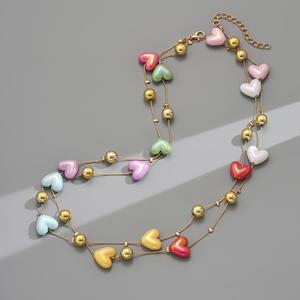 TEMU 여성용 롱 멀티레이어 하트 목걸이 - 컬러풀한 캔디하트와 골드 악센트, 우아하고 장난기 가득한 디자인 캐주얼 또는 파티용, 하트 주얼리, 생동감 넘치는 하트 참