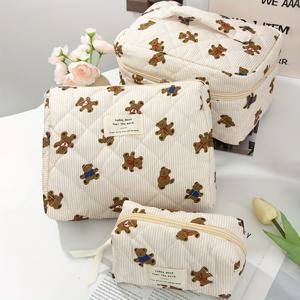 TEMU 3개의 베이지/블루/핑크 귀여운 곰 여행용 화장품 가방, 다중 사이즈 피부 관리 보관 가방, 대용량 화장품 가방, 접이식 화장품 보관 가방, 휴대폰 케이스, 휴지, 휴대폰을 담을 수 있는 휴대용 화장품 보관 가방, 여성, 학생, 어머니에게 적합한 휴일 선물