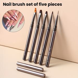 TEMU 실버 핸들 네일 아트 브러쉬 5종 세트 - 젤 및 모든 네일 아트에 적합 - 디테일링, 베이스 코트, 그라데이션, 라인 드로잉 브러쉬