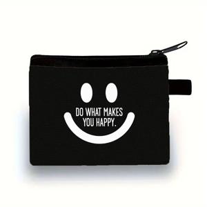 TEMU 트렌디한 블랙 스마일 페이스 코인 지갑, 