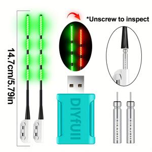 TEMU USB 중력 센서, 충전식 배터리 및 색상 변경(녹색/빨간색) 야간 낚시 장비용 야간 물기 표시등이 있는 5개 담수/해수 낚싯대 팁 라이트 시스템, 저조도 가시성, 야간 낚시용
