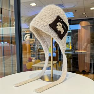 TEMU 여성용 한국 스타일 귀여운 강아지 비니 - 조절 가능한 스트랩 & 폼폼 장식, 겨울용 따뜻한 접이식 강아지 귀 모자 - 새해, 크리스마스, 캐주얼 의상용 - 손세탁 가능 (모든 사이즈에 적합)