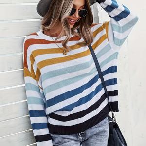 TEMU 플러스 사이즈 - 2024년 패션 컬러 블록 풀오버 스웨터 (가을/겨울용), 해외 쇼핑을 위한 우아한 니트