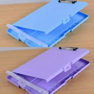 TEMU 펜 슬롯이 있는 A4 필기 보드 파일 상자 2개, 다기능 종이 보관 문서 상자, 플라스틱 필기 클립보드.