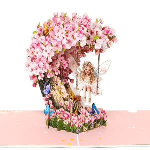 TEMU 1pc 3D 천사 정원 벚꽃 팝업 카드, 요정 정원 생일 축하합니다. 데이 어머니의 날 인사 카드와 노트 카드 및 봉투가있는 인사 카드.