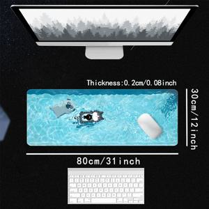 TEMU 귀여운 강아지와 고양이가 있는 고무 마우스 패드, 확장 데스크 매트, 미적 게임 패드, 파란 물결 디자인, HD 인쇄, 사무실 책상 액세서리, 내구성 있는 키보드 매트