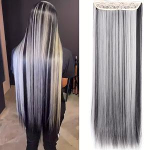 TEMU 32인치 긴 직선 헤어 클립-인형 헤어피스, 여성용 열방지 합성 헤어피스, 볼륨 및 길이를 추가, 일상 착용 및 할로윈 파티에 완벽, 다용도 헤어피스, 안전한 클립 부착