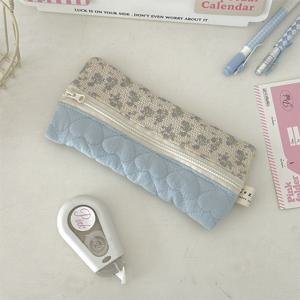 TEMU 귀여운 한국 스타일 파스텔 핑크 & 스카이 블루 펜슬 케이스 - 하트 버튼 클로저, 소프트 미니 동전 지갑 & 수납 정리함, 스테셔너리 백, 우아한 파스텔 컬러 (핑크/그레이)|필통