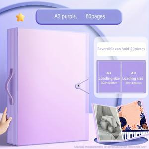 TEMU A3 페인팅 보관함 (손잡이 포함) - 60페이지, 120 그리드, 방진 PP 재질 미술 보관 및 전시 폴더