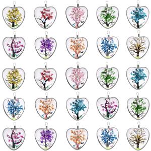 TEMU 10개 혼합 하트 모양 꽃 나무 패턴 펜던트 장식 레이스 투명 유리 프레스 비즈 DIY 목걸이 액세서리, 최고의 휴일 선물