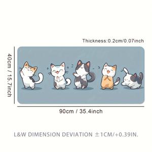 TEMU 미끄럼 방지 기능이 있는 초대형 고무 데스크 매트 | 정밀 잠금 엣지와 파란색의 재미있는 만화 고양이 댄스 디자인 - 사무실, 게임 또는 가정용 컴퓨터를 위한 튼튼한 마우스 패드|책상|컴퓨터책상