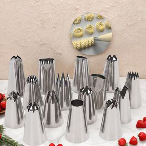 TEMU 15개 스테인리스 스틸 파이핑 노즐 세트 - 베이킹 창작물, 꽃 장식, 아름다운 컵케이크, 케이크, 퍼프, 페이스트리, 베이킹 제품 제작에 이상적인 케이크 장식 도구 키트|장식용 파이핑 팁|내구성 있는 파이핑 노즐, 케이크 장식 용품