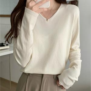TEMU 여성용 코리안/스타일 오버사이즈 V넥 스웨터 - 부드러운 긴팔 겨울 스웨팅 코트, 우아한 루즈핏 튜닉 레이어링용, 손세탁 가능 가을 & 겨울 블라우스 (드라이클리닝 금지)|블라우스|여성블라우스