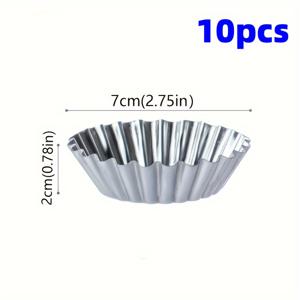 TEMU 미니 에그 타트 트레이 10개 세트 - 팬 모양 가장자리가 있는 재사용 가능한 몰드, 파이 및 에그 타트에 적합, 베이킹 도구 - 식품 접촉에 안전, 포르투갈식 에그 타트 제작에 이상적.