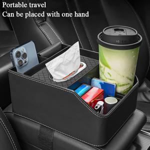 TEMU 1개 자동차 다기능 수납 상자 파티션 디자인, 운전 편의성을 향상시키는 깔끔한 보관, 대용량 수납, 티슈 홀더 포함, 인조 가죽 소재, 내구성 및 얼룩 방지, 대부분의 차량 내부 액세서리에 적합
