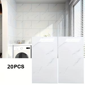 TEMU 3D 자가 점착 벽 스티커 20개입 - 두꺼운 비닐 대리석 패턴 필름, 방수 및 방진, 광택 마감, 주방 백스플래시, 욕실, 거실, 침실 및 창고 리모델링에 적합 (회색/흰색) 주방 벽지