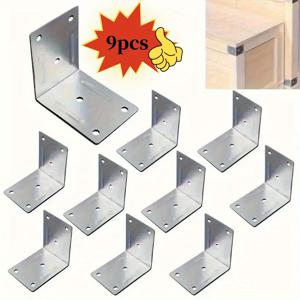 TEMU 9개 세트 헤비듀티 스틸 코너 브라켓 세트 - 녹 방지, 나무 프레임 및 산업 하드웨어 연결용 설치가 쉬운 금속 수리 플레이트, 브라켓 수리용 엄지 디자인 포함, 브라켓 수리 키트|녹 방지 브라켓|내구성 있는 구조, 브라켓 수리 키트