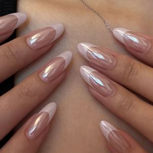 TEMU 24개입 화이트 팁 프레스온 네일 미디엄 아몬드형, 여성용 아크릴 인조네일 12사이즈 자연스러운 스틸레토 네일