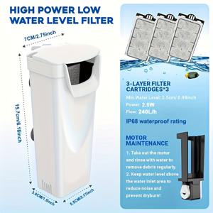 TEMU 루요우 거북이 수조 필터 74GPH 저수위 수족관 필터 + 교체용 3개 포함, 15갤런 이하 소형 수조, 거북이 및 양서류 수조 필터링 시스템, 저수위 수족관 필터