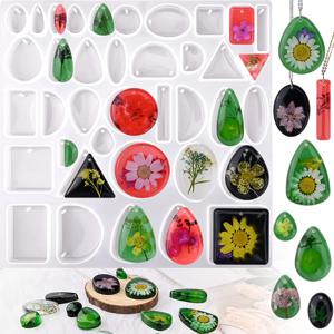 TEMU 수지 보석 금형, 수지 주조용 보석 금형, 에폭시 수지용 실리콘 금형, DIY 보석 카보숑 펜던트, 귀걸이, 목걸이 보석 만들기를 위한 보석 금형 펜던트 금형