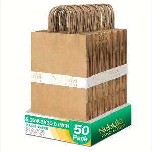 TEMU 50개 대용량 팩 튼튼한 크래프트 종이 선물 가방 - 중형 우아한 크래프트 백, 생일 파티, 식료품, 소매, 이벤트용 - 초콜릿, 책, 책에 다용도로 적합