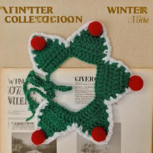 TEMU 1개 크리스마스 수제 니트 목도리 & 침받이 세트 - 고양이와 강아지를 위한 새해 액세서리