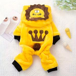 TEMU 1개 코랄 펫 의류, 가을/겨울용 후드 달린 강아지 원피스, 따뜻하고 편안한 귀여운 사자 머리 자수 디자인|강아지옷