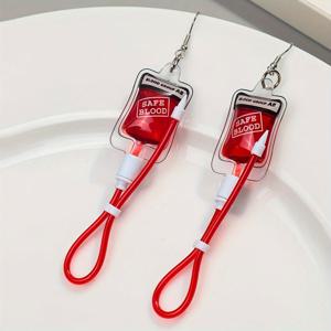 TEMU 여성용 고딕 스타일 뱀파이어 블러드 백 귀걸이 1쌍 - 할로윈 파티 액세서리, 스테인리스 스틸 후크, 레진 소재, 사계절 착용, 할로윈 의상