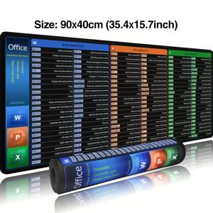 TEMU 엑셀/워드/PPT 단축키 마우스 패드, XXL 오버사이즈 키보드 단축키 마우스 패드, 미끄럼 방지, 스티칭 엣지, 세탁 가능, 사무실 및 게임 모두에 적합