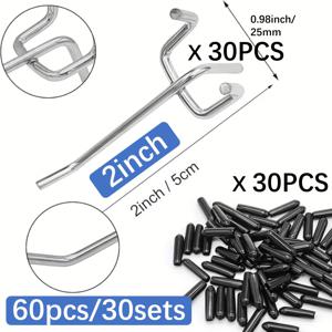 TEMU 30개 헤비듀티 페그보드 후크 (후크 30개 + 블랙 고무 보호 슬리브 30개) - 스테인리스 스틸, 차고 정리 및 공구 보관, 사무실 필수품