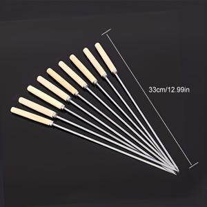 TEMU 10개 바베큐 꼬치, 다기능 스테인리스 스틸 꼬치, 나무 손잡이 스테인리스 스틸 꼬치, 바베큐 바늘, 닭가슴살 및 고기 꼬치용 야외 요리 바베큐 용품