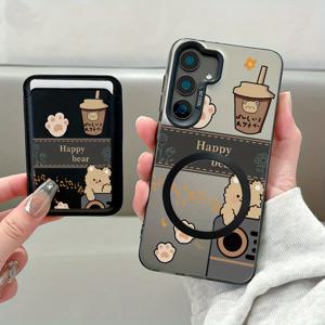 TEMU 휴대폰 케이스 - 새로운 럭셔리 디자인과 창의적인 충격 방지 고양이와 커피 패턴이 특징인 투피스 세트입니다. 이 마그네틱 휴대폰 케이스는 세련된 인조 가죽으로 제작되었으며, 다기능 카드 클립이 포함되어 있습니다. 삼성과 호환됩니다.