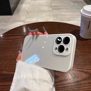 TEMU 아이폰 16 프로 맥스/15 프로 맥스/14 프로/13/12/11용 마카롱 스타일 유리 케이스, 커플용 솔리드 컬러 방탄 보호 커버