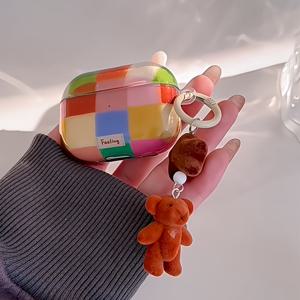 TEMU 레트로 컬러 블록 체크 무늬 에어팟 케이스, 신형 아이팟 1세대/2세대 및 에어팟 프로 3세대 2세대 호환 충격 방지 보호 커버