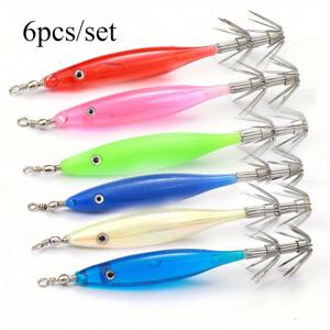 TEMU 빛나는 문어 미끼 6개 세트, 미니 문어 지그, 바다 낚시에 적합.