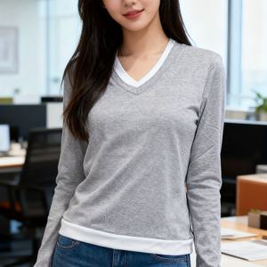 TEMU 투피스 스플라이스 티셔츠 / 여성용 긴팔 상의 / 유니크한 디자인 / 핏되는 니트 / 베이스 레이어 셔츠 / 사계절 필수 상의 / 출퇴근, 모임, 캐주얼한 날에 적합 / 매칭 용이