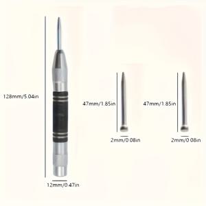 TEMU 미끄럼 방지 그립이 있는 강력 자동 센터 펀치 도구 4종 세트 - 내구성이 뛰어난 크롬 스틸 재질, 드릴 비트 3개 포함 (X1, X2, X3) - 금속, 유리, 나무 및 플라스틱에 적합 - 정밀한 마킹 및 드릴링 가이드 - 기계 작업에 이상적