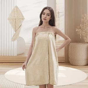 TEMU 2pcs 부드러운 빠른 건조 흡수성珊瑚 양털 목욕 스커트 세트, 홈 욕실 타월, 사우나 반바지, 해변, 수영장, 체육관 여행 파자마, 필수 욕실 용품