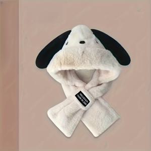 TEMU 여성용 강아지 모자 & 스카프 세트 - 귀여운 강아지 귀와 스카프 포함, 신축성 없는 포근한 겨울용, 세탁기 사용 가능, 강아지 테마 의상 & 캐주얼 복장 (S 사이즈 적합)