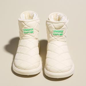 TEMU 여성 화이트 퀼팅 스노우 부츠 | 캐주얼 따뜻한 겨울 앵클 부츠, 라운드 토, 플란넬 내부 및 EVA 갑피|여성운동화