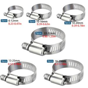 TEMU 30개 고품질 스테인리스 스틸 호스 클램프 세트, 조절 가능한 조임 설계, 0.23인치-1.25인치/6mm-32mm 나사산 호스 클램프 호환, 금속 원형 슬리브 호스 클램프 액세서리, 파이프 수리, 자동차 정비 및 가정용에 이상적