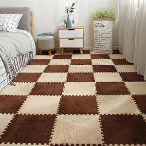 TEMU 24개 세트 플록 인터로킹 매트 타일, 침실 사각 폼 패드, 거실 퍼즐 바닥 매트, 미끄럼 방지 침대 옆 매트, DIY 매트, 사각 인터로킹 바닥 매트, 다다미 매트, 대형 쿠션 발코니 베이 윈도우 매트, 트리밍 가능한 장식용, 11.8