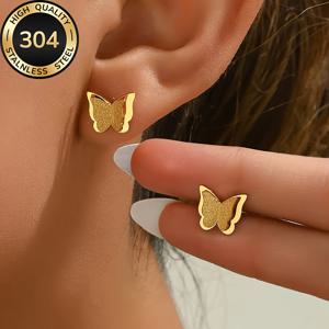 TEMU AIVEO 여성용 저알러지(하이포알러제닉) 스테인리스 스틸 골든 귀걸이 - 민감한 피부, 우아한 주얼리, 데일리 웨어, 파티 및 어버이날 선물용 - 편안한 이어 스터드